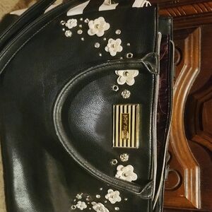 Elegant Black Betsy Johnson Floral Handbag